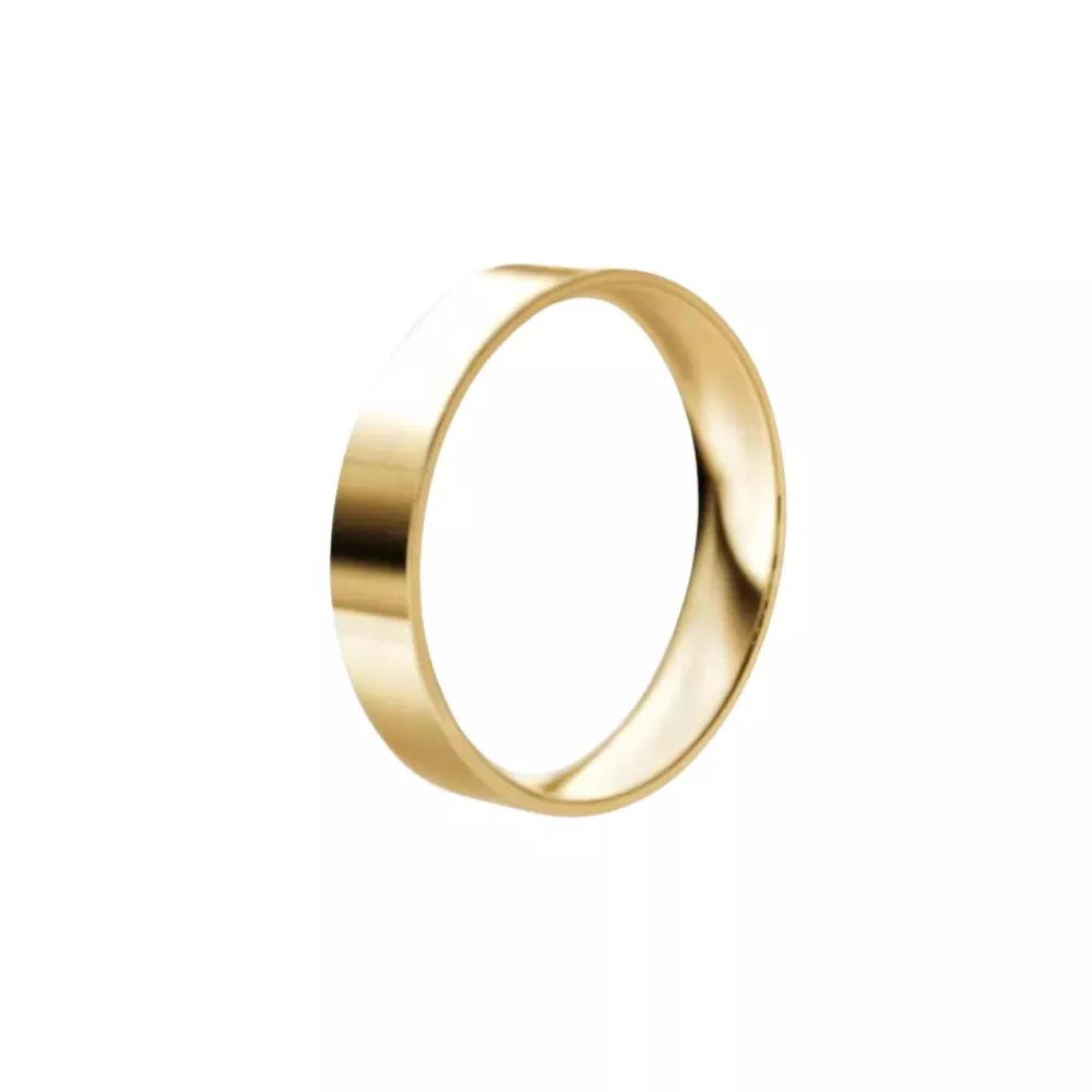 Una alianza cinta en oro amarillo pulido. Espesor: 4 mm. Peso: 3 gr.