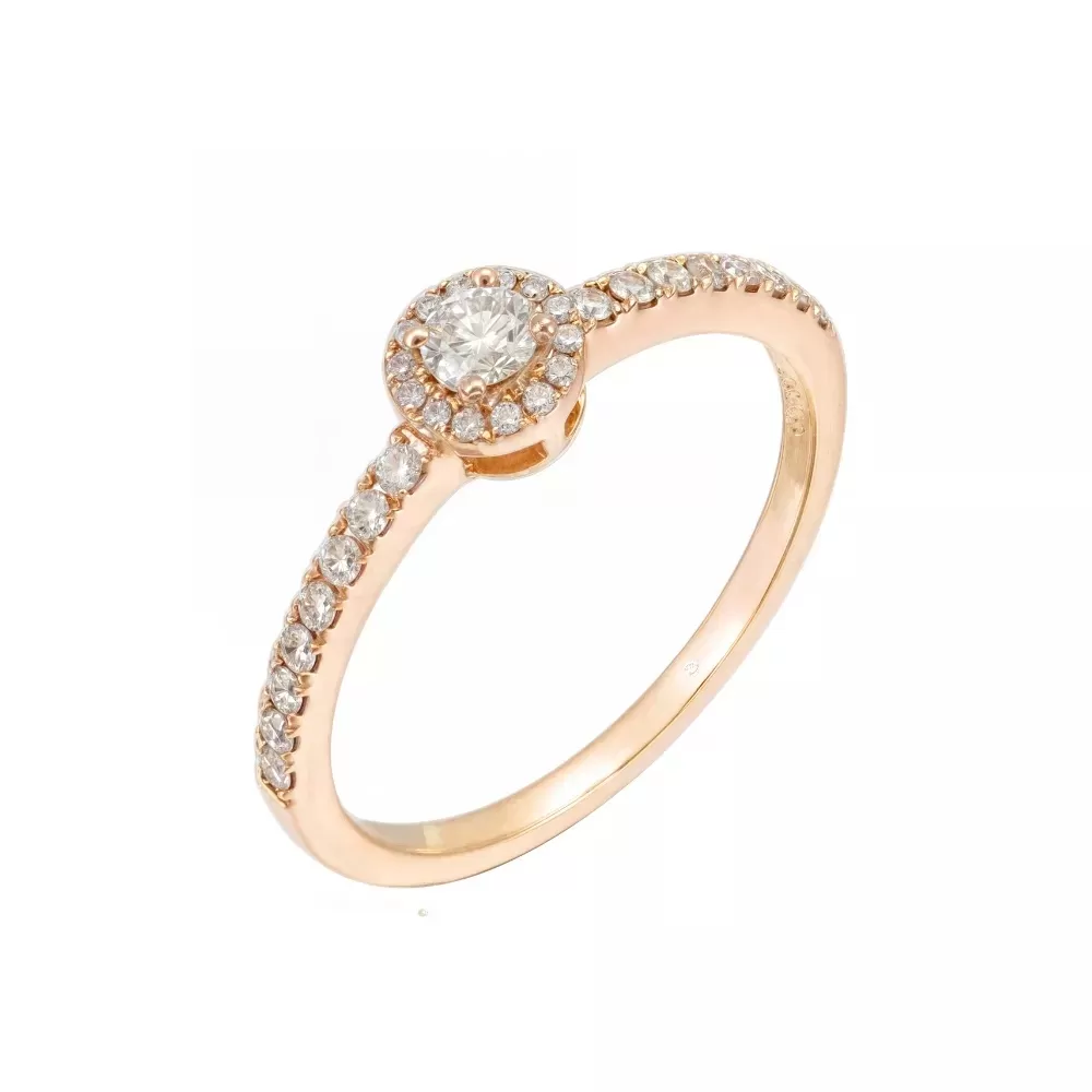 Engagement ring in rose gold set with brilliant-cut diamond (0.124 ct, color H-I, clarity SI).