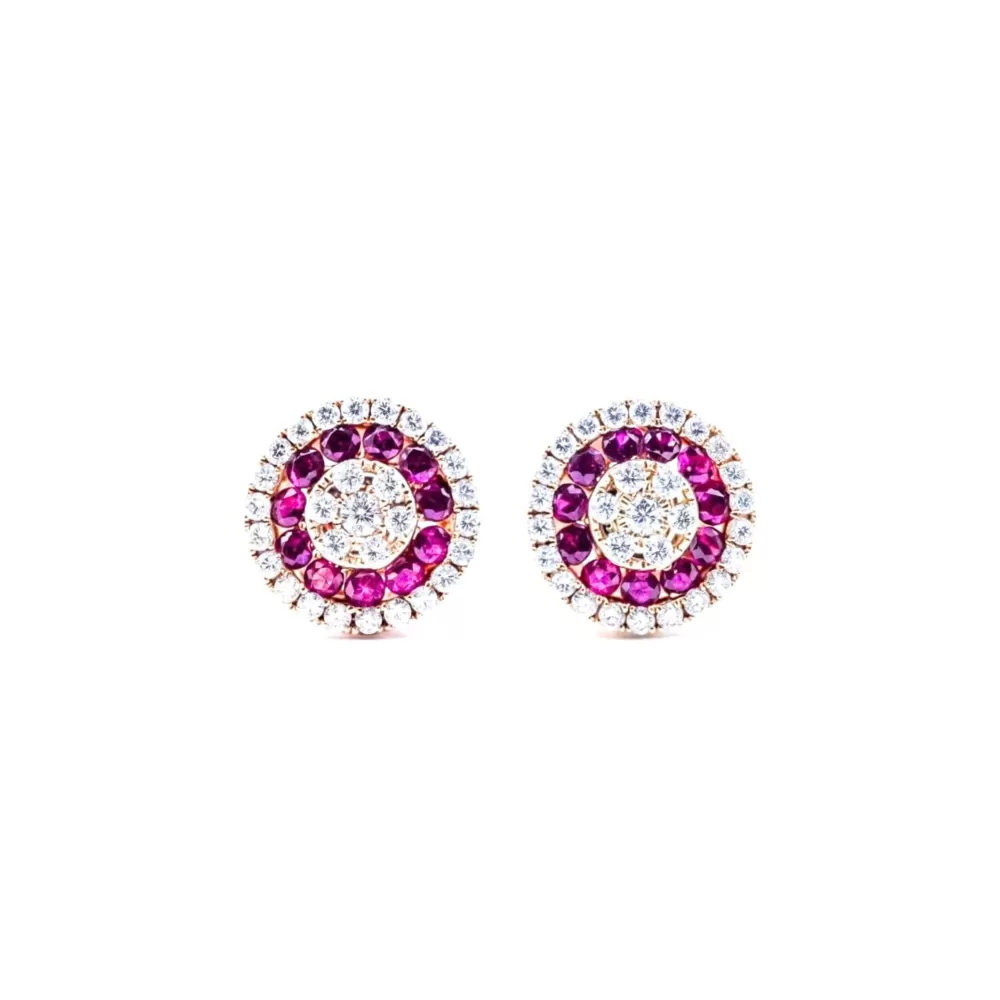 Aros en oro rosa con rubies y diamantes talla brillante