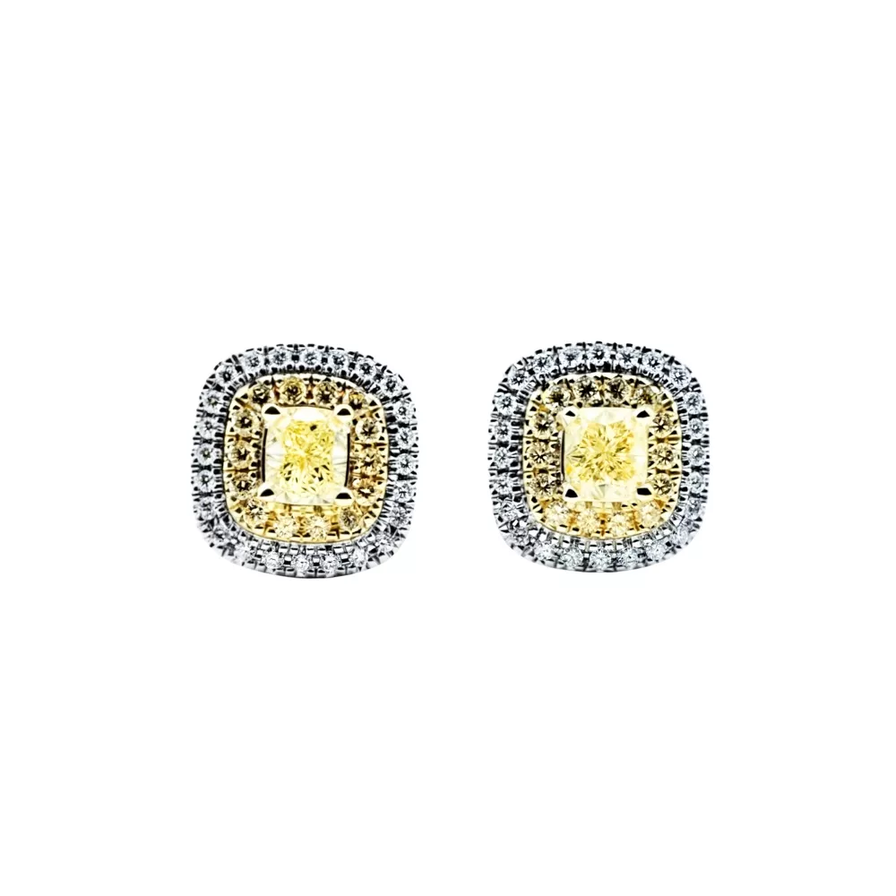 Aros en oro blanco con diamantes Fancy Yellow talla brillante y diamantes talla brillante.