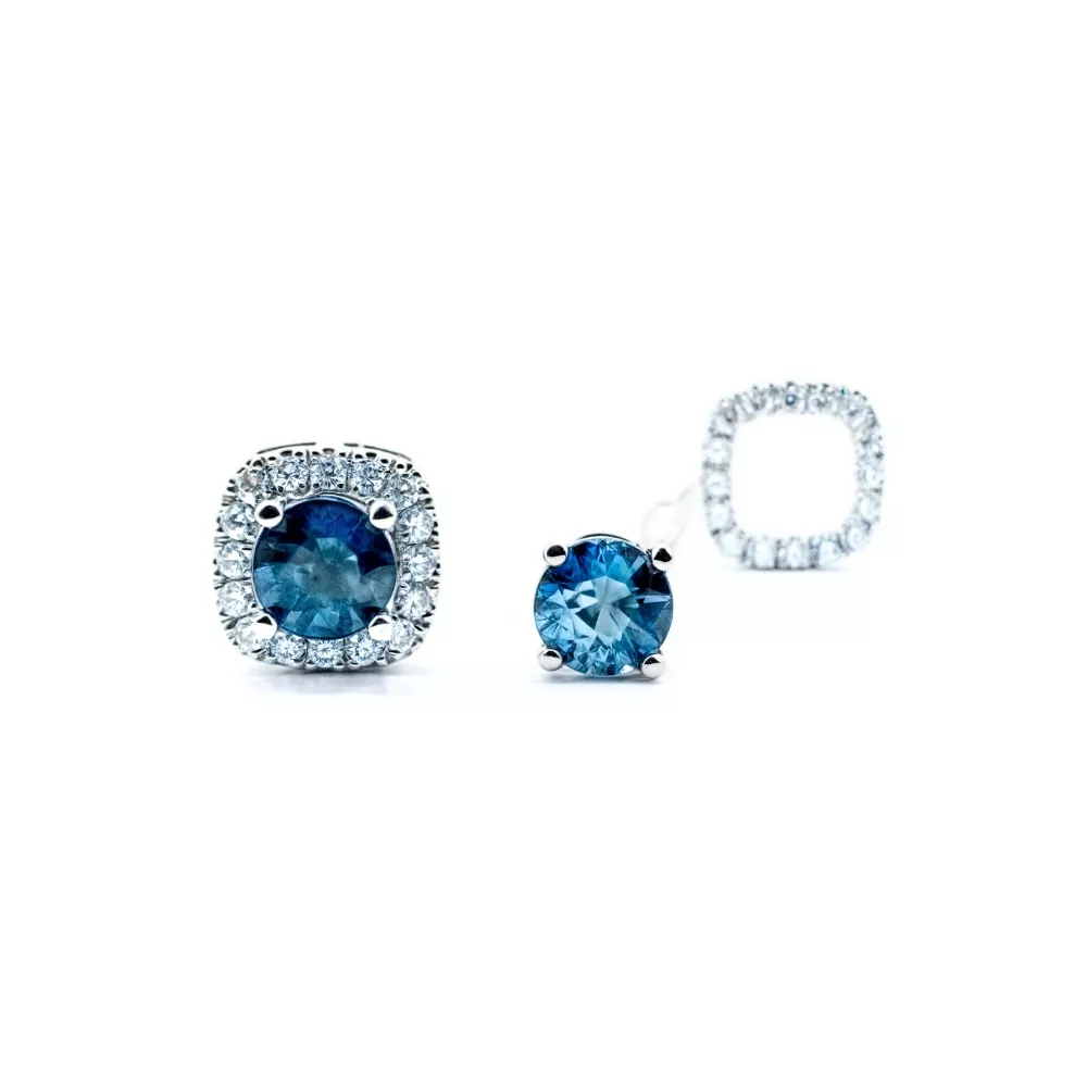 Aros 3 en 1 en oro blanco con diamantes y zafiros talla brillante.
