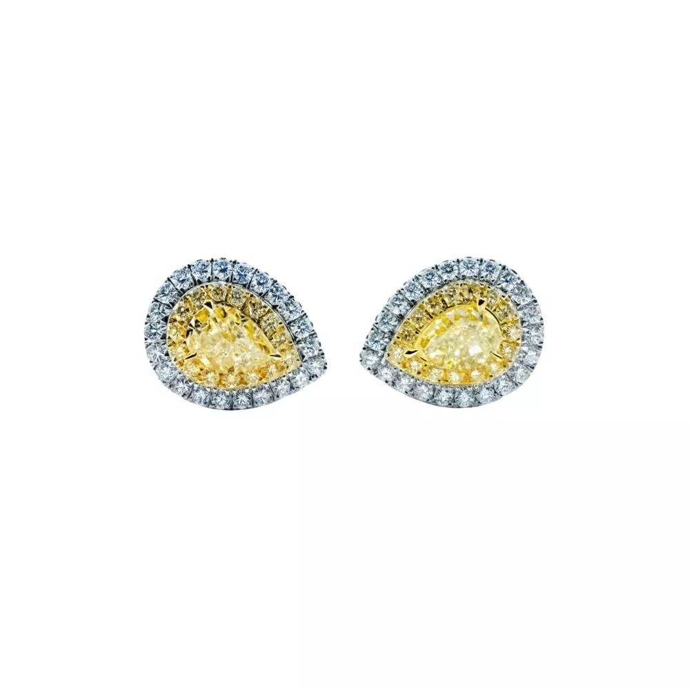 Aros en oro blanco con diamantes Fancy Yellow talla gota (1.283 ct total.)