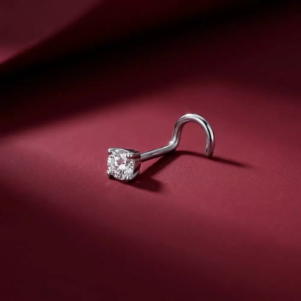 Piercing de nariz en oro blanco con diamante talla brillante (0.07 ct)