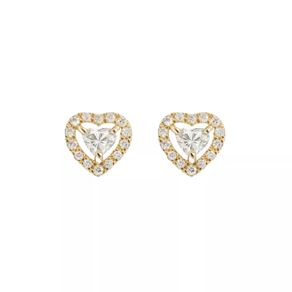 Aros en oro amarillo con diamantes talla corazón y brillante 