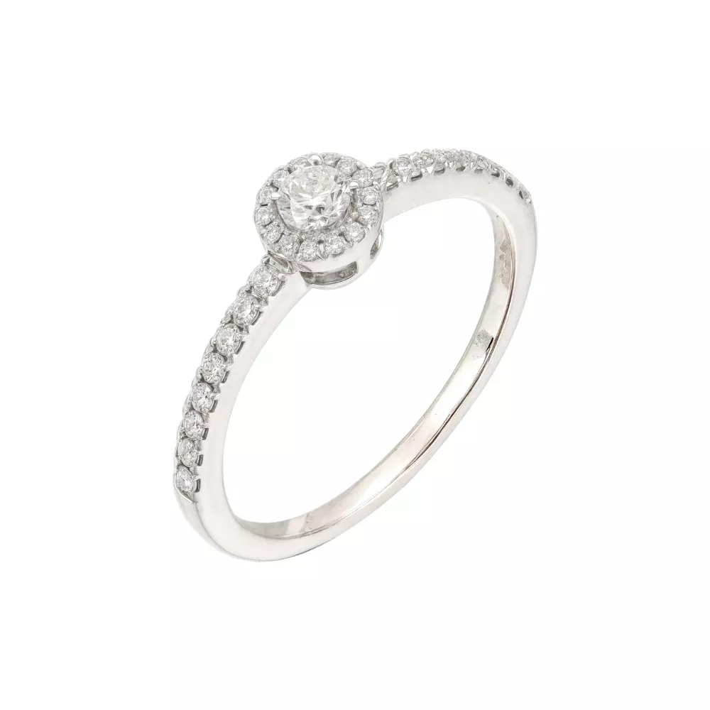 Anillo de Compromiso en oro blanco con diamantes talla brillante (0.127 ct, color H-I, pureza SI).