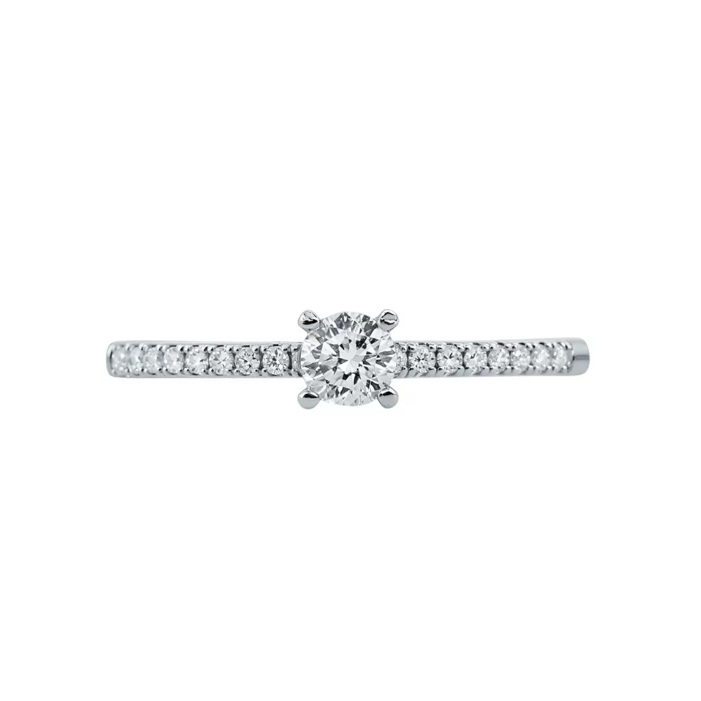 Anillo de Compromiso en oro blanco con diamantes talla brillante (0.18 ct, color F, pureza VS).