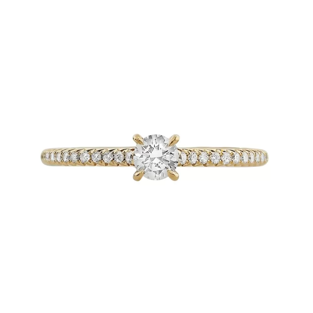 Anillo de Compromiso en oro amarillo con diamantes talla brillante (0.17 ct, color E, pureza VS2).