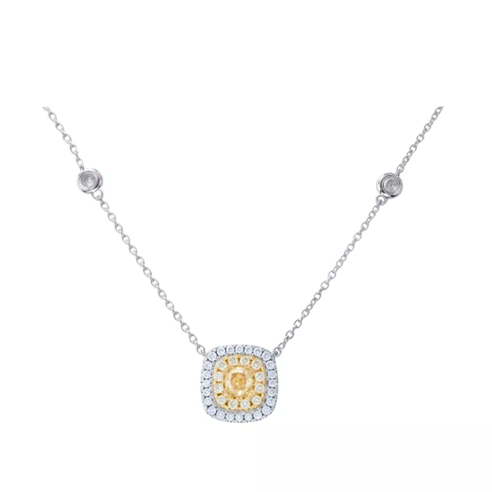 Colgante en oro blanco con diamante Fancy Yellow talla cushion 