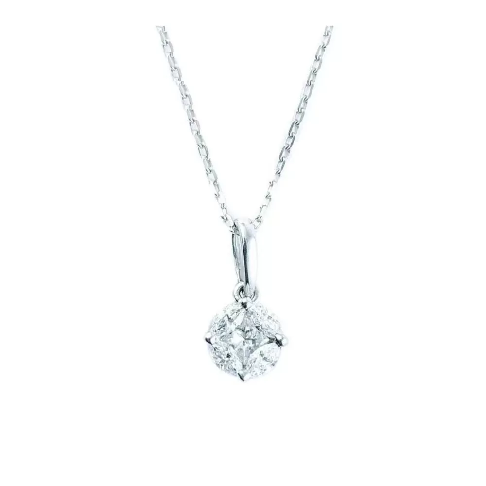 Collar en oro blanco con diamantes talla marquesa y diamante talla princesa