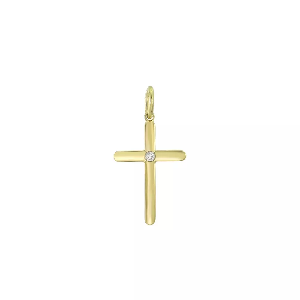 Dije en oro amarillo con diamante talla brillante.