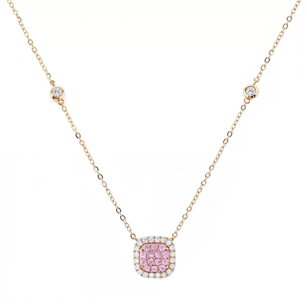 Collar en oro rosa con zafiros rosa y diamantes.
