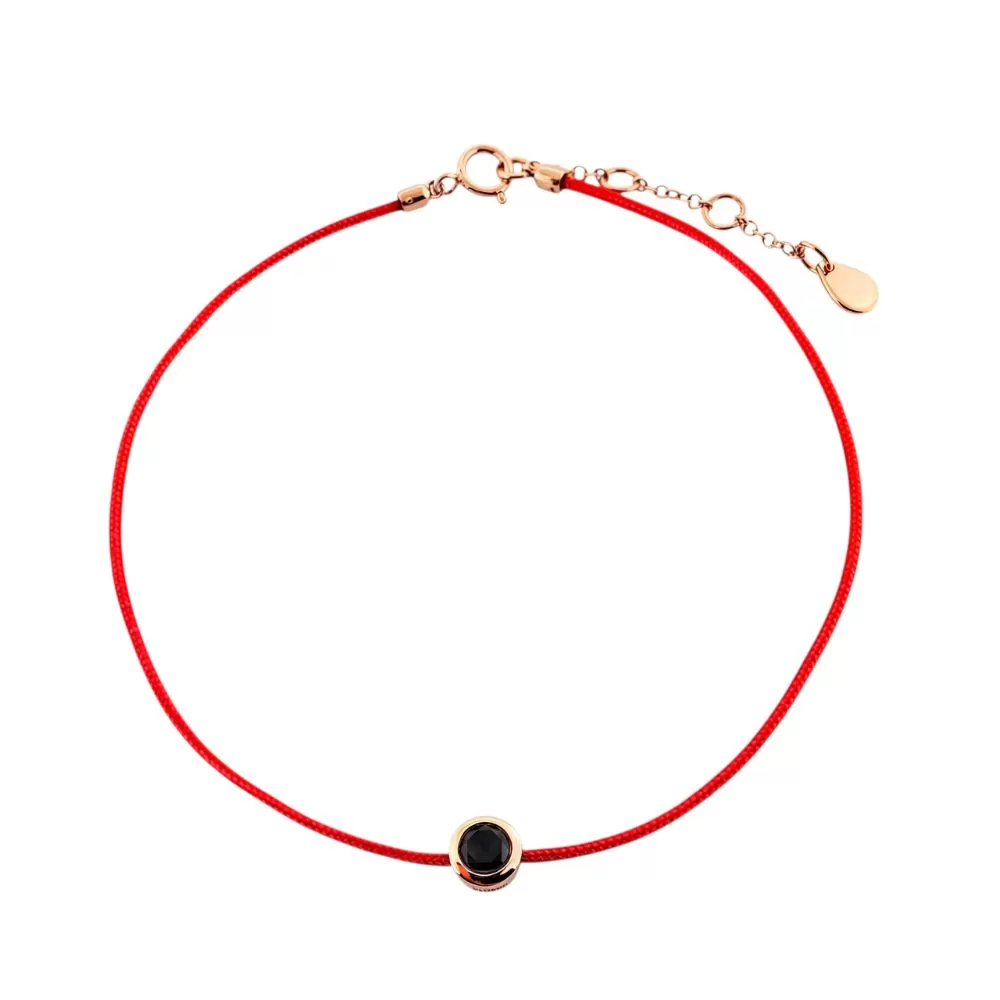 Pulsera hilo rojo en oro rosa con diamante Fancy Black talla brillante (0.186 ct).