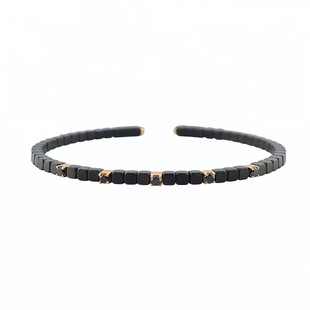 Pulsera cubos de cerámica en oro rosa con diamantes Fancy Black talla brillante.