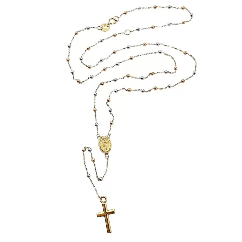 Rosario en oro amarillo, oro rosa y oro blanco.