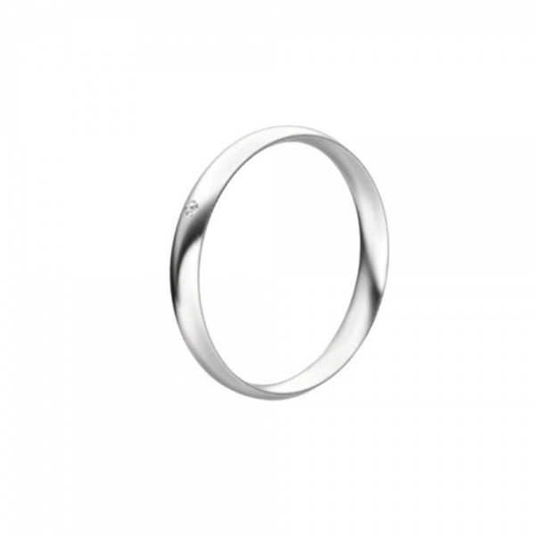 Wedding band in white gold set with brilliant-cut diamond. Thickness: 3 mm. Weight: 3 gm.
