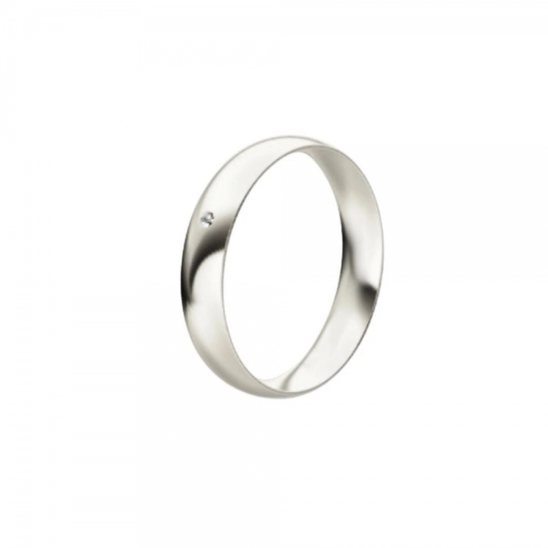 Wedding band in white gold set with brilliant-cut diamond. Thickness: 4 mm. Weight: 3.5 gm.