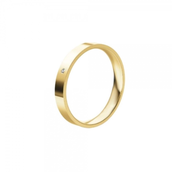 Wedding band in yellow gold set with brilliant-cut diamond. Thickness: 3 mm. Weight: 3 gm.