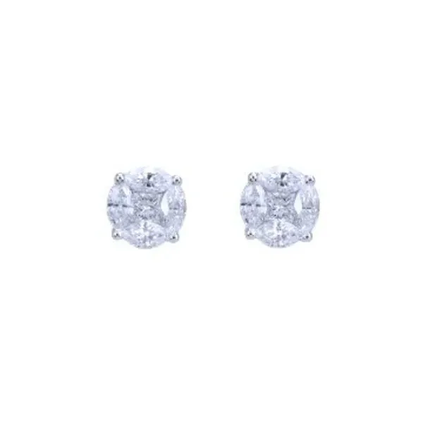 Solitaire illusion earrings in white gold set with marquise-cut and princess-cut diamonds.(Visually displaces: 1.37 ct each)