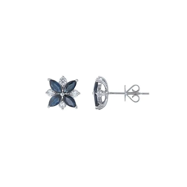 Earrings in white gold set with marquise-cut sapphires and brilliant-cut diamonds.