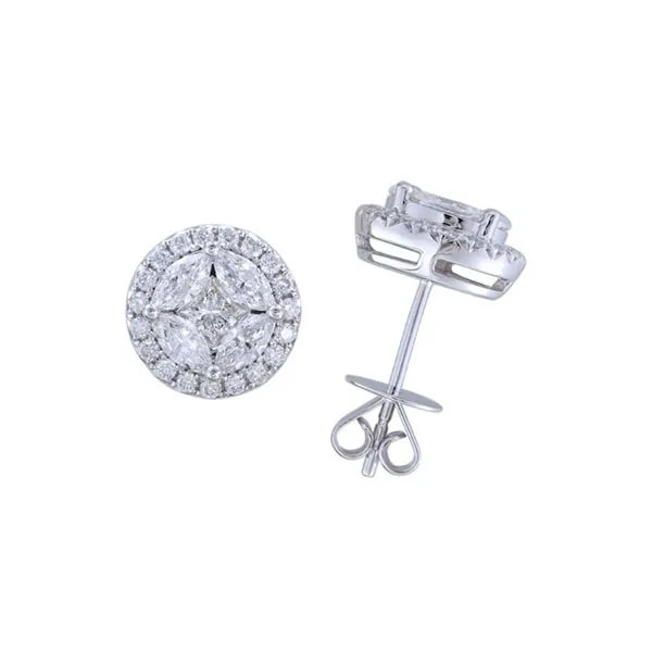 Solitaire illusion earrings in white gold set with marquise, princess and brilliant-cut diamonds 