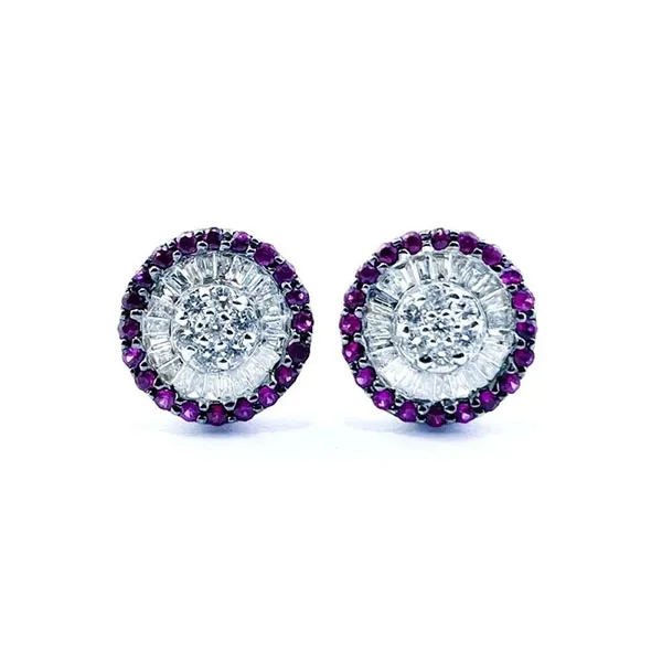 Earrings in white gold set with brilliant-cut rubies and brilliant and baguette-cut diamonds.