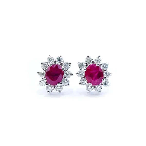 Earrings in white gold set with brilliant-cut rubies and diamonds.