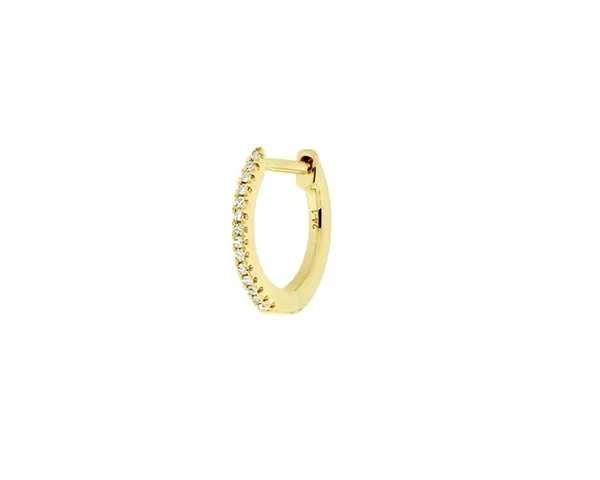 Hoop earring in yellow gold set with brilliant-cut diamonds.
