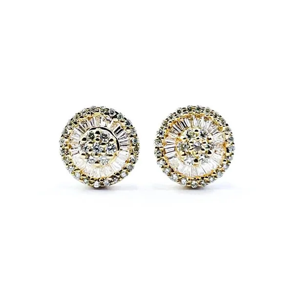 Earrings in yellow gold set with baguette and brilliant-cut diamonds.
