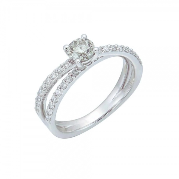 Engagement ring in white gold set with brilliant-cut Fancy Light Greenish Gray diamond (0.41 ct, clarity SI1).