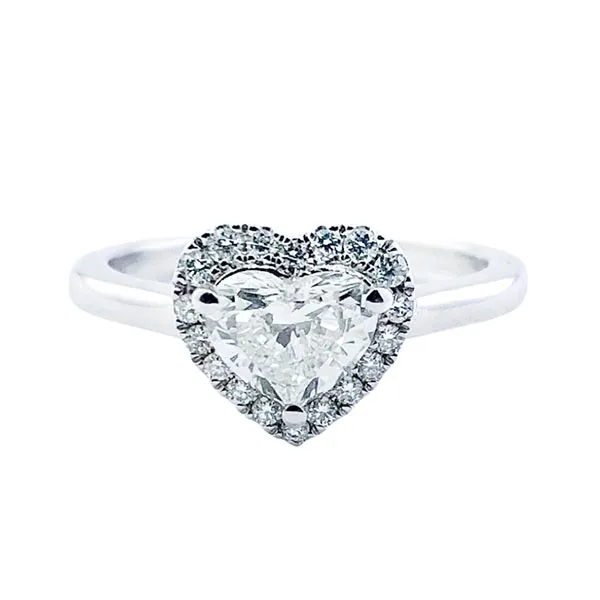 Engagement ring in white gold set with heart-cut diamond (0.73 ct, color G, clarity VS2).