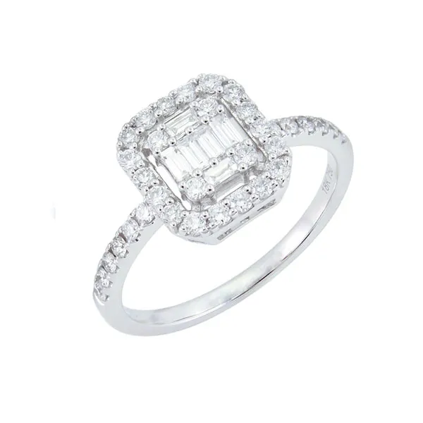 Ring in white gold set with baguette-cut diamonds.