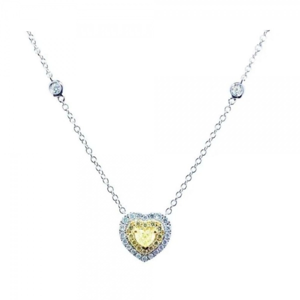 Necklace in white gold set with heart-cut Fancy Yellow diamond 