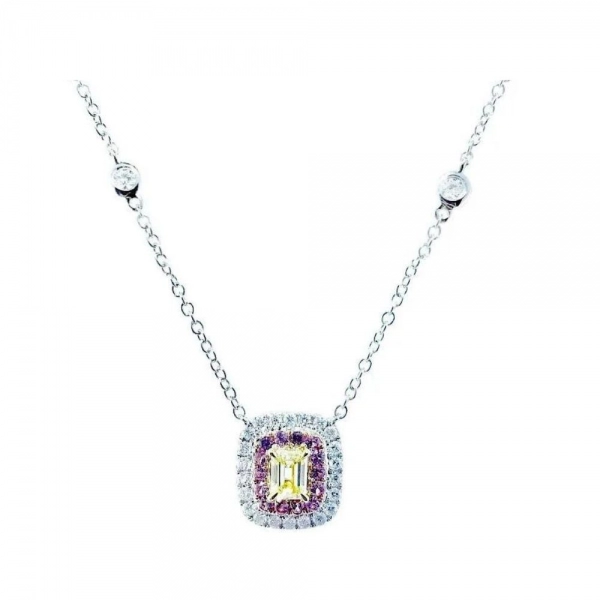 Necklace in white gold set with baguette-cut Fancy Yellow diamond 