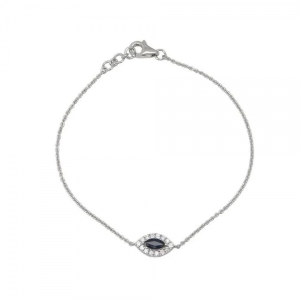 Bracelet in white gold set with marquise-cut sapphire and brilliant-cut diamonds.