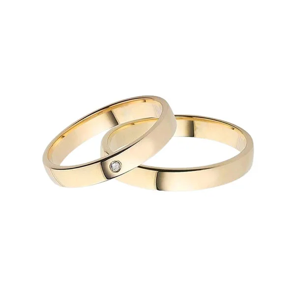 Wedding bands in yellow gold set with brilliant-cut diamond. Total weight: 7.5 gms. Thickness: 4 mm.